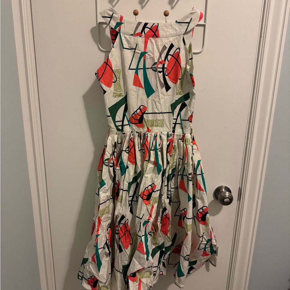 Bernie Dexter White Dress with Red and Green Abstract Print